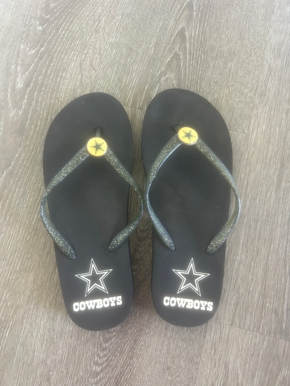 Dallas Cowboys Black Glitter Strap Flip Flops size 6